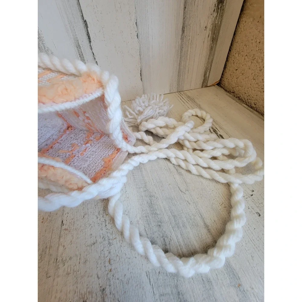 Crochet orange square plush hanging basket unique home decor tassel